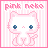 Pixel art of a pink cat with blue eyes and small pink nose, set against striped background with 'pink neko' text above.