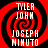 Four identical red and black spiral patterns with white text reading TYLER JOHN JOSEPH MINUTO overlaid on each spiral.