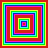 Nine square each contain nested rainbow-colored squares with a central dot, arranged in a on red background