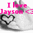 Pixelated image with pink text reading "I love Jayson <3" over a grayscale background featuring a heart outline and abstract shapes.