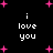 Black background with white pixelated text 'i love you' repeated four times, surrounded by pink plus-shaped stars.
