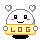 Pixelated character with white rounded head, black square eyes, red cheeks, and smiling mouth holding yellow sign with red 'LOG' text, surrounded by four white heart shapes on gray background.