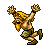 Pixel art character with blonde hair and beard, wearing green shorts, in a running pose