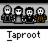 Animated contact sheet of pixel art buddy icons featuring character portraits and map-like backgrounds with repeated text labels.