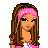 Pixel art contact sheet showing multiple frames of a female character in pink and white attire with text elements "Be" and "Mine".