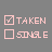 four and four displays checkbox options with 'TAKEN' checked and 'SINGLE' unchecked, showing color variations in text across frames