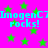 Bright pink background with scattered green stars and repeated cyan text reading "ImogenC7 rocks!" in pixelated font.
