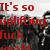 Red pixelated text reads "It's so uplifting, fuck yeah!" over a grayscale background with a partially visible figure.