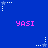 Blue background with repeated pink 'YASI' text and white star-shaped icons with dotted trails.