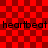 Red and dark red checkered background with repeated black text "heartbeat" in two horizontal