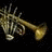 Pixelated skeletal figure with trumpet-like instrument and skull head, dark background.