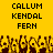 Yellow background with black pixelated text reading CALLUM KENDAL FERN repeated twice, and a of brown-and-yellow pixelated figures below