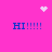 Bright pink background with four blue 'HI!!!!' text blocks and two white pixelated symbols, one heart and one starburst, in corners.