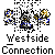 Animated contact sheet of 10 frames showing a pixelated character with blue and yellow accents performing various actions against a gray background, labeled "Westside Connection" in white text below each frame.