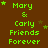 Green pixelated text on brown background with scattered stars, repeating 'Mary & Carly Friends Forever' in multiple