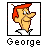 Pixelated cartoon character icon with red hair, yellow skin, and white collar against a black border frame, labeled "George" below the image.