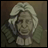 Pixelated image of a person with light-colored hair wearing a hooded garment against a brown background, next to stylized text on black.
