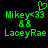 Green pixelated text and symbols on black background, with heart symbol above 'Mikey<33' in left view.