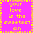 Pixelated text on a bright pink background with yellow and orange border elements.