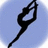 Black silhouette of a female dancer in a split pose against light blue background with white radial gradient, show slight movement