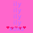 A pink background displays vertical purple text 'ily' repeated four times, with red and light purple pixelated symbols below including stars, Xs, O's, and a central heart.