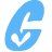 A pixelated blue icon with a white curved shape resembling an arrow or stylized letter, set against a transparent background.