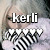 A four- shows a person with light hair wearing a white fluffy garment and black-and-white striped scarf, with text 'kerli' and heart symbols in the top-left