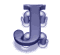 Six identical blue 'J' letters with cloud-like swirls on white background, arranged in two of three