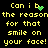 Yellow pixelated text on black background reads "Can i b the reason for that smile on your face!" with green heart and dot animations.