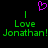 Pixelated green text on black background reads 'Love Jonathan! Jonathan!' with a purple heart symbol above the left 'Love'.
