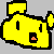 Yellow pixelated fish with black outline and orange mouth, next to orange text reading 'american role model' on gray background.