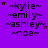 Purple background with repeated names and stars; stars move across the in a sequence