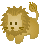 Pixelated cartoon lion icon with two animation frames showing tail movement against gray background.