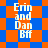 Blue and orange pixelated background with white text reading 'Erin and Dan Bff' in four identical sections.