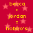 Red background with pink stars and yellow text reading 'becca + jordan = hobbo's' repeated twice in a