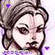Pixelated cartoon-style portrait of a woman with styled hair, wearing purple heart symbols and displaying the name "JESSICA" in pixel font.