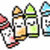 Pixel art of colored pencils and a paintbrush with smiling faces, next to text reading "Color My World" in various color schemes.