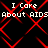 Red diamond lattice pattern overlays repeated white text 'I Care About AIDS' on black background.