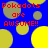 Blue background with yellow and gray circles; red text reads "Pokadots are AWSOME!!" in four repeated sections.