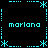 Cyan pixelated text 'marlana' appears four times in a pattern on black background with cyan dashed lines and asterisk-like symbols at corners