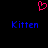 Pixelated pink heart symbol above two blue 'Kitten' text instances on black background.