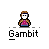 Pixel art character with brown hair and pink top holding a red-and-white object, with flame effects in some frames.