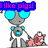 Pixelated cartoon robot with blue eyes and cyan accents holds a pink piglet, then shifts to holding a small brown dog while text changes.