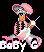 Pixel art icon of a cartoon character with pink and gray hair wearing sunglasses, holding a drumstick, standing above stylized text reading "Bobby G" on black background.