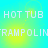 Pixelated text 'HOT TUB' and 'TRAMPOLIN' on cyan-yellow gradient background with repeating pattern.