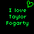 Green pixelated text and heart symbol on black background, two identical side-by-side displays of 'I love Taylor Fogarty' with a green heart above the left display.