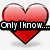 Pixelated red heart with gradient shading overlaid by black banner containing white text "Only I know..."