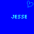 Blue background with light blue pixelated text 'JESSE' on left and right, a small heart symbol above center.