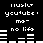 Black background with white pixelated text and audio visualizer bars; two identical side-by-side layouts showing "music+ youtube+ me= no life" above a bar graph that changes between frames.