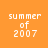 Four variations of a pixelated 'summer of 2007' text display on an orange background with pink bars.